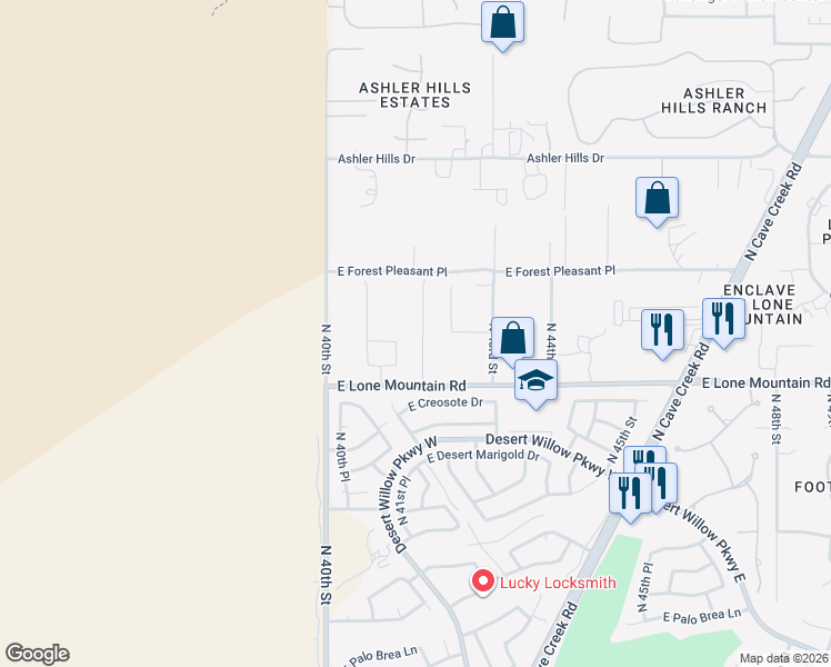 map of restaurants, bars, coffee shops, grocery stores, and more near 31423 North 41st Place in Cave Creek