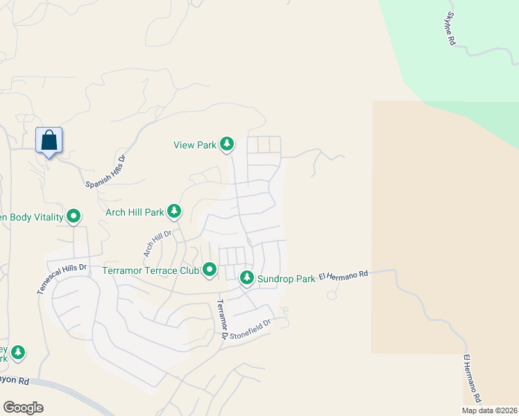 map of restaurants, bars, coffee shops, grocery stores, and more near 11900 Wandering Way in Corona