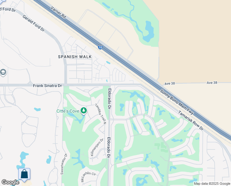 map of restaurants, bars, coffee shops, grocery stores, and more near 38180 Zinnia Lane East in Palm Desert