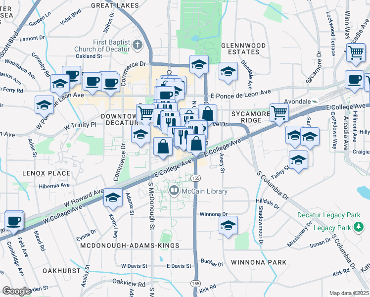 map of restaurants, bars, coffee shops, grocery stores, and more near in Decatur