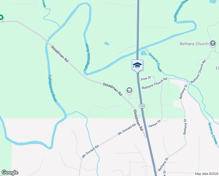 map of restaurants, bars, coffee shops, grocery stores, and more near 467 Steadman Road in Tallapoosa