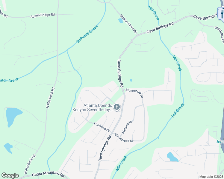 map of restaurants, bars, coffee shops, grocery stores, and more near 5792 Castlebrook Way in Douglasville