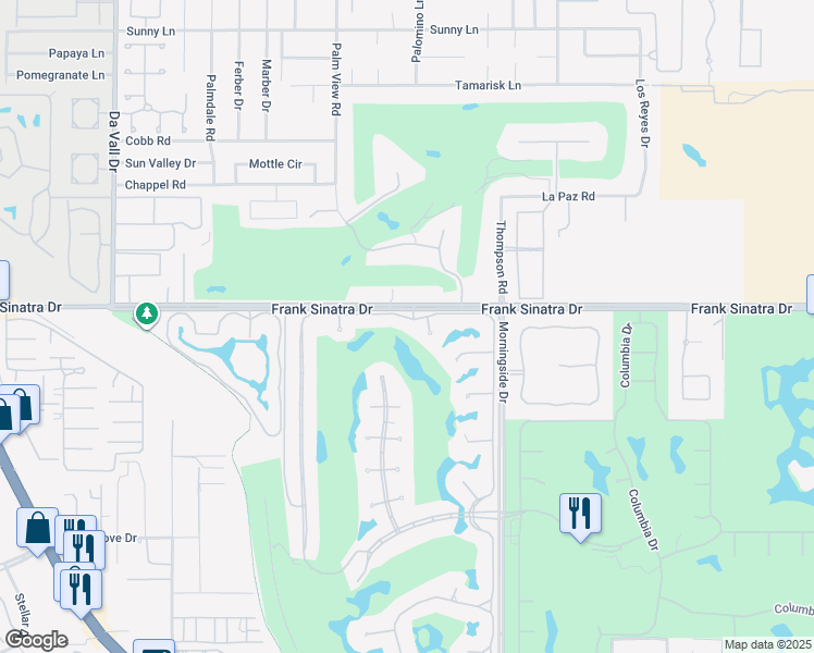 map of restaurants, bars, coffee shops, grocery stores, and more near 1 Mayfair Drive in Rancho Mirage