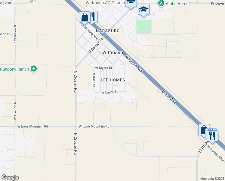 map of restaurants, bars, coffee shops, grocery stores, and more near 31908 North Poplar Street in Wittmann