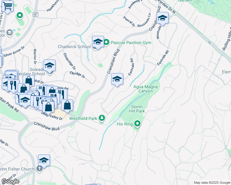 map of restaurants, bars, coffee shops, grocery stores, and more near 27610 Eastvale Road in Rolling Hills