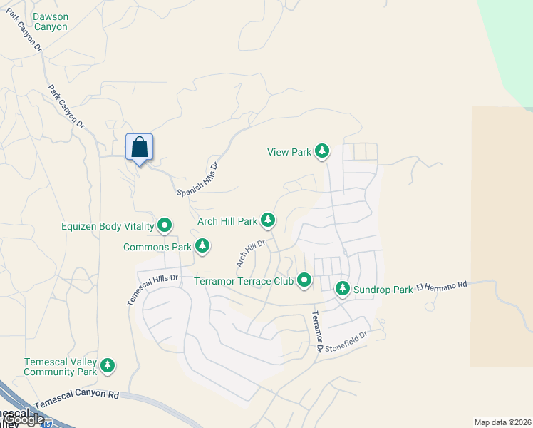 map of restaurants, bars, coffee shops, grocery stores, and more near 11499 Siesta Lane in Corona