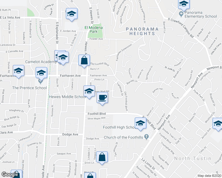 map of restaurants, bars, coffee shops, grocery stores, and more near 13101 Cottonwood Drive in Santa Ana