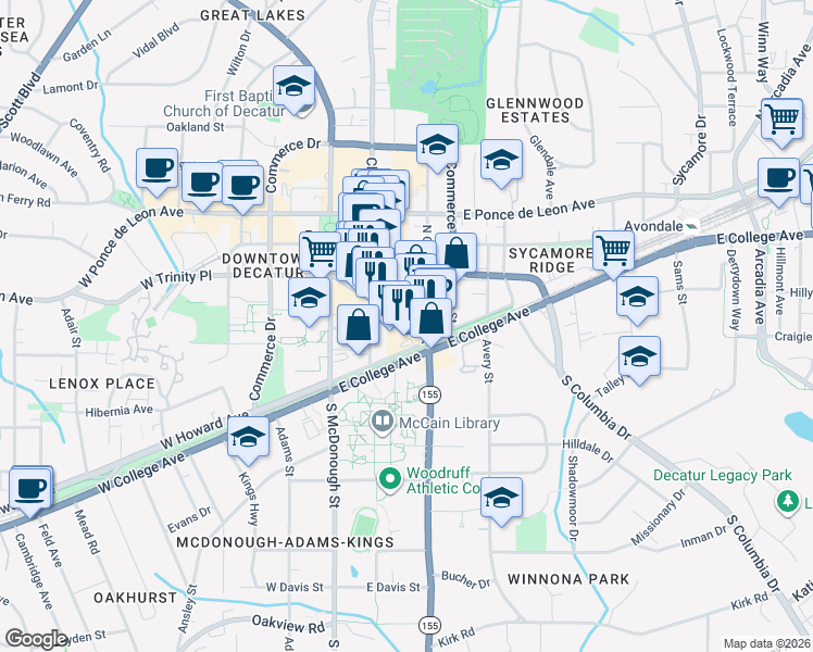 map of restaurants, bars, coffee shops, grocery stores, and more near in Decatur