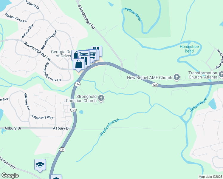 map of restaurants, bars, coffee shops, grocery stores, and more near 7751 Horseshoe Bend in Lithonia