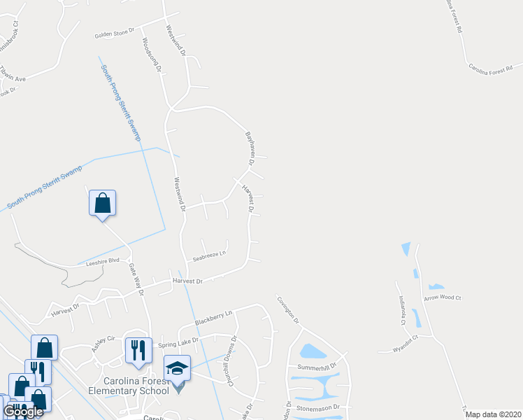 map of restaurants, bars, coffee shops, grocery stores, and more near 4633 Shaddowood Court in Myrtle Beach