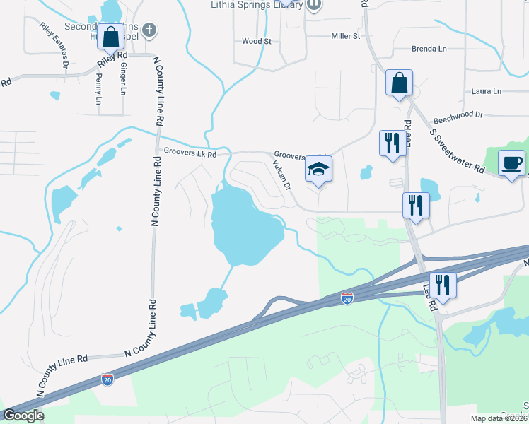 map of restaurants, bars, coffee shops, grocery stores, and more near 1219 Andrews Drive in Lithia Springs