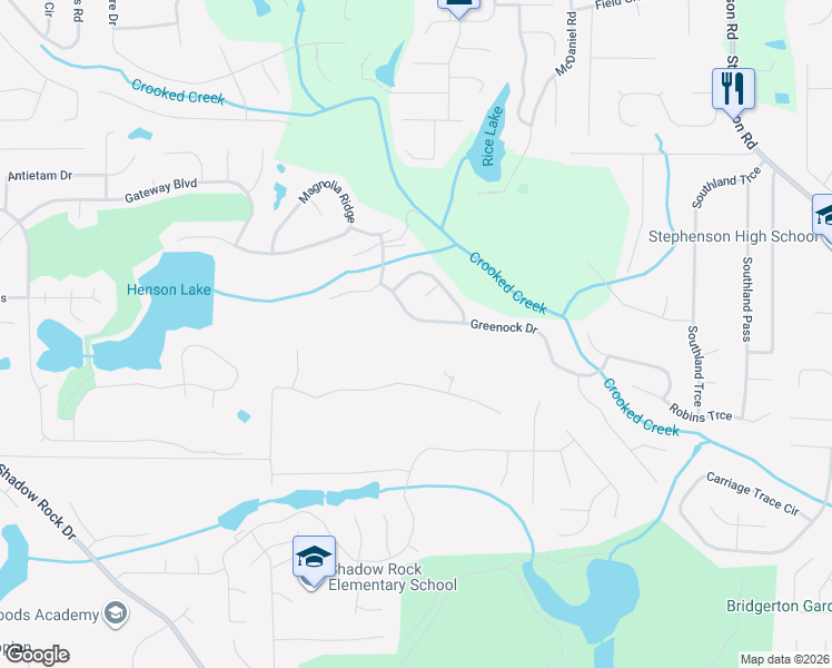 map of restaurants, bars, coffee shops, grocery stores, and more near 6269 Greenock Drive in Stone Mountain