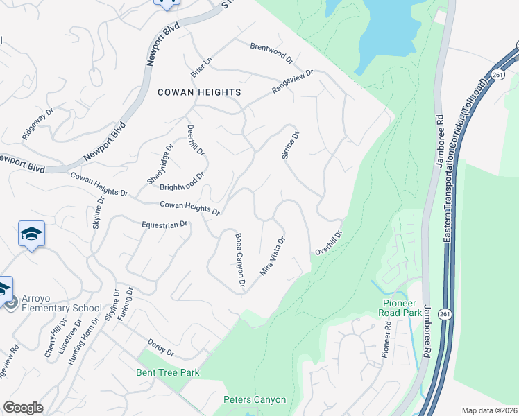 map of restaurants, bars, coffee shops, grocery stores, and more near 10291 Overhill Drive in Santa Ana