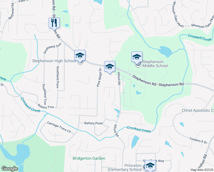 map of restaurants, bars, coffee shops, grocery stores, and more near 748 Ashley Lane in Stone Mountain