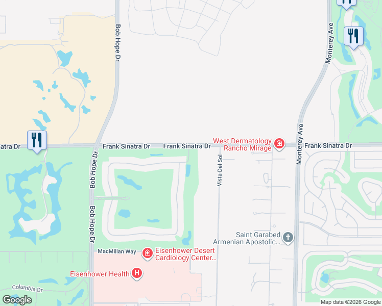 map of restaurants, bars, coffee shops, grocery stores, and more near North Kavenish Drive in Rancho Mirage