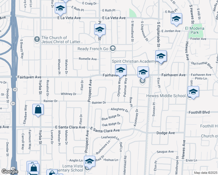 map of restaurants, bars, coffee shops, grocery stores, and more near 13092 Shasta Way in Santa Ana