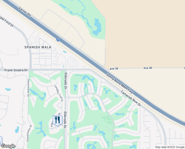 map of restaurants, bars, coffee shops, grocery stores, and more near 38089 Crocus Lane in Palm Desert