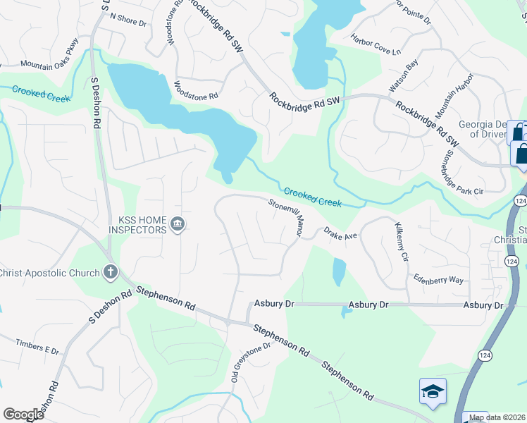 map of restaurants, bars, coffee shops, grocery stores, and more near 682 Stonemill Manor in Lithonia