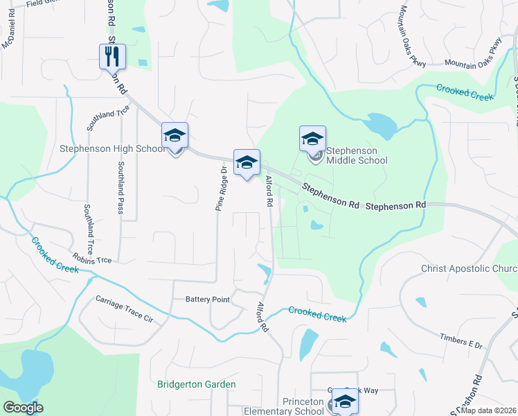 map of restaurants, bars, coffee shops, grocery stores, and more near 778 Ashley Lane in Stone Mountain