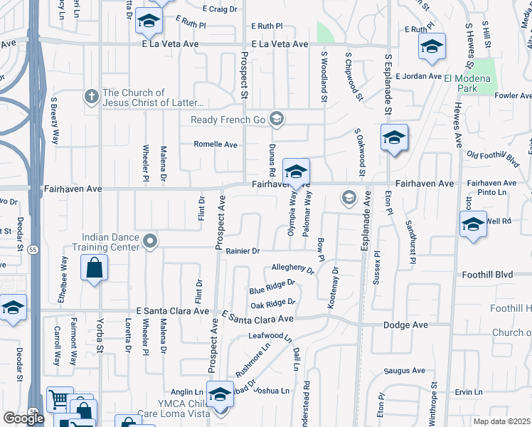 map of restaurants, bars, coffee shops, grocery stores, and more near 13092 Shasta Way in Santa Ana