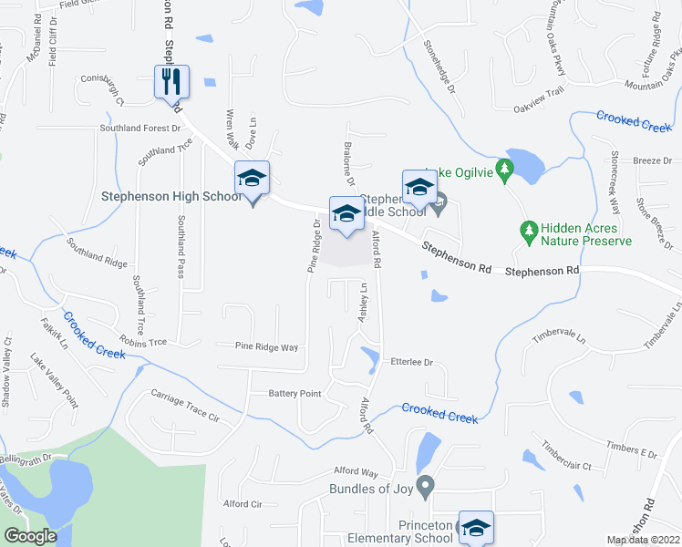 map of restaurants, bars, coffee shops, grocery stores, and more near 752 Ashley Lane in Stone Mountain