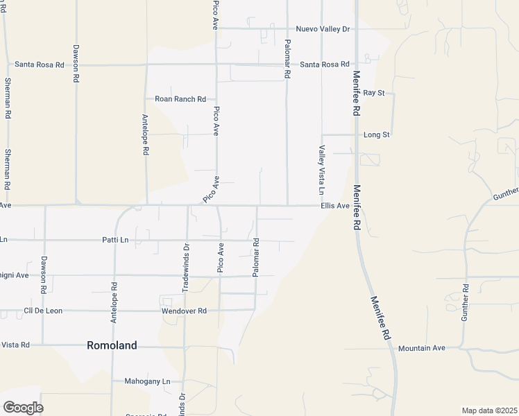 map of restaurants, bars, coffee shops, grocery stores, and more near Palomar Road in Romoland