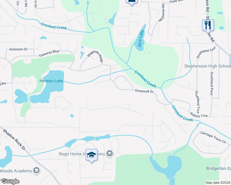 map of restaurants, bars, coffee shops, grocery stores, and more near 6247 Greenock Drive in Stone Mountain