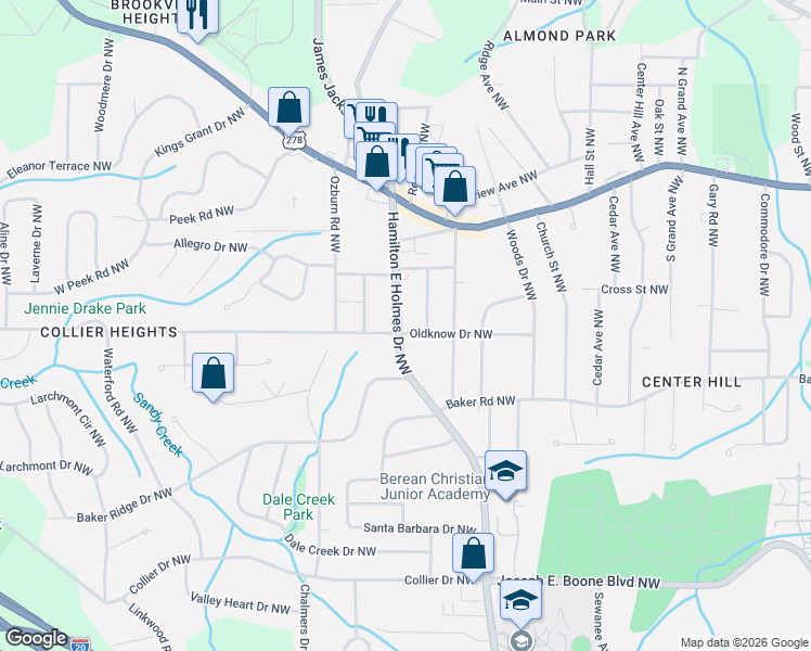 map of restaurants, bars, coffee shops, grocery stores, and more near 646 Robert Street Northwest in Atlanta