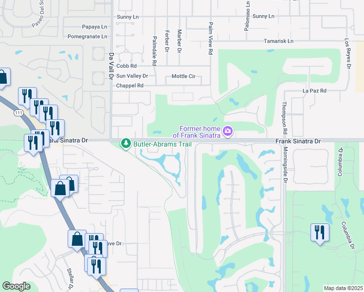map of restaurants, bars, coffee shops, grocery stores, and more near 89 Tennis Club Drive in Rancho Mirage