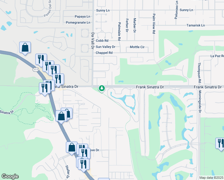 map of restaurants, bars, coffee shops, grocery stores, and more near 2 Tennis Club Drive in Rancho Mirage