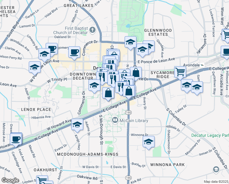 map of restaurants, bars, coffee shops, grocery stores, and more near in Decatur