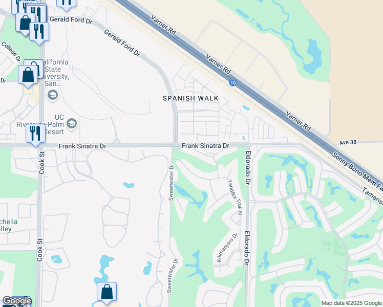 map of restaurants, bars, coffee shops, grocery stores, and more near 75715 Heritage West in Palm Desert