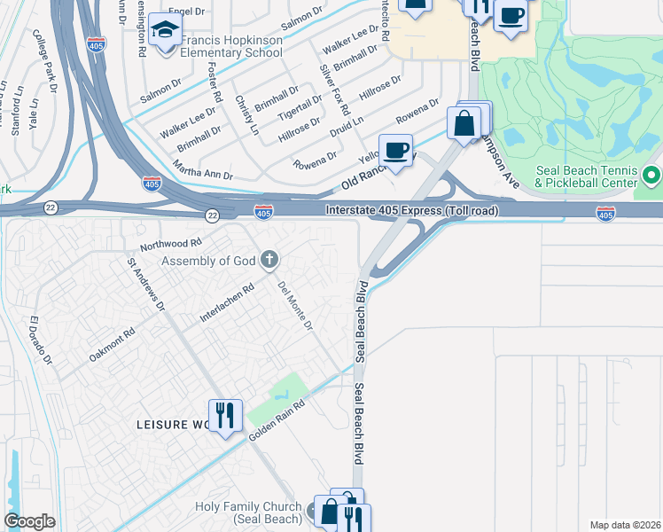 map of restaurants, bars, coffee shops, grocery stores, and more near in Seal Beach