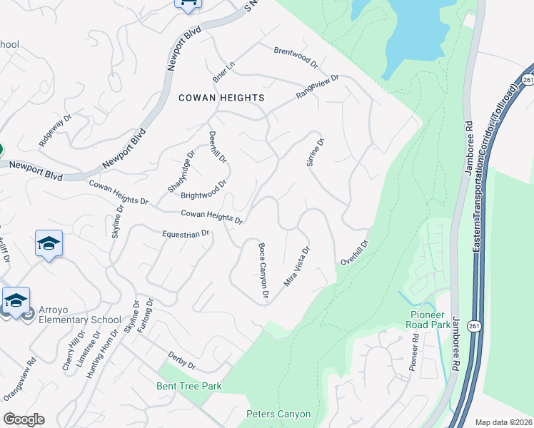 map of restaurants, bars, coffee shops, grocery stores, and more near 10291 Overhill Drive in Santa Ana