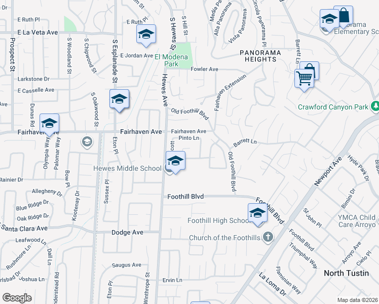 map of restaurants, bars, coffee shops, grocery stores, and more near 13075 Lariat in Santa Ana