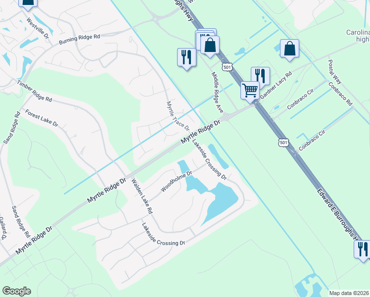 map of restaurants, bars, coffee shops, grocery stores, and more near 113 Juneberry Lane in Conway