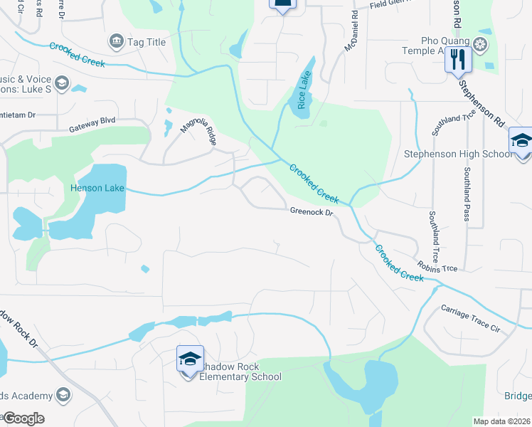 map of restaurants, bars, coffee shops, grocery stores, and more near 6299 Greenock Drive in Stone Mountain