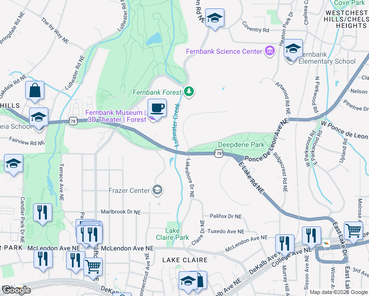 map of restaurants, bars, coffee shops, grocery stores, and more near 838 Barton Woods Road Northeast in Atlanta