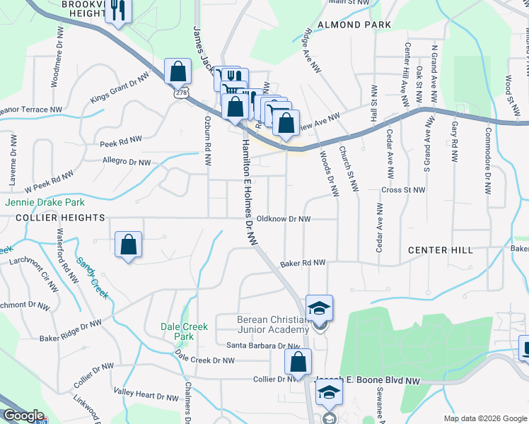 map of restaurants, bars, coffee shops, grocery stores, and more near 646 Robert Street Northwest in Atlanta