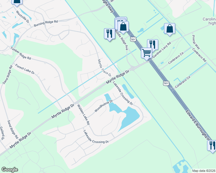 map of restaurants, bars, coffee shops, grocery stores, and more near 113 Juneberry Lane in Conway