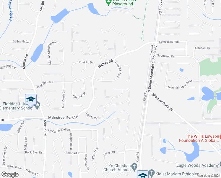 map of restaurants, bars, coffee shops, grocery stores, and more near 685 Greenhedge Drive in Stone Mountain