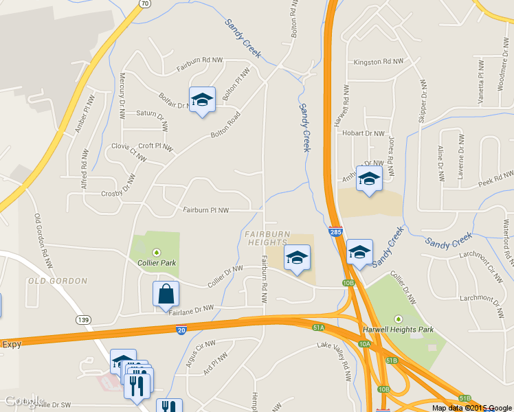 map of restaurants, bars, coffee shops, grocery stores, and more near 3335 Adkins Road Northwest in Atlanta