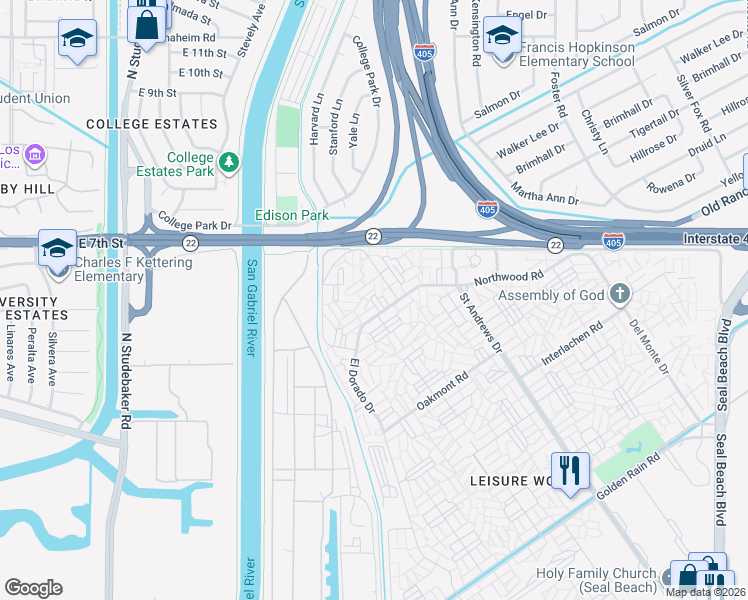 map of restaurants, bars, coffee shops, grocery stores, and more near in Seal Beach