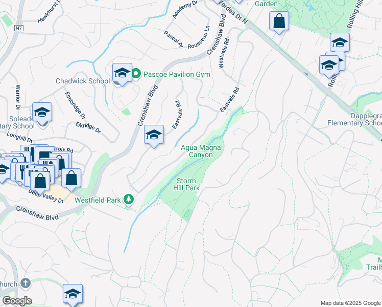 map of restaurants, bars, coffee shops, grocery stores, and more near 27136 Sunnyridge Road in Rolling Hills