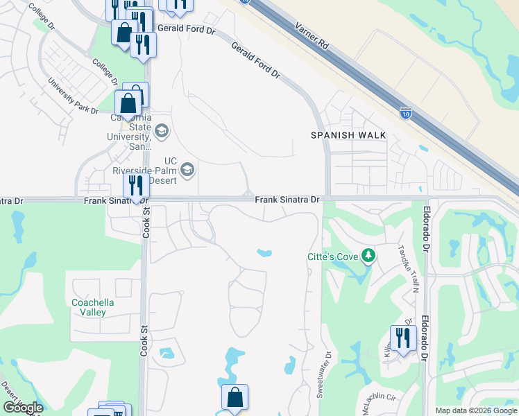 map of restaurants, bars, coffee shops, grocery stores, and more near 480 Evergreen Ash in Palm Desert