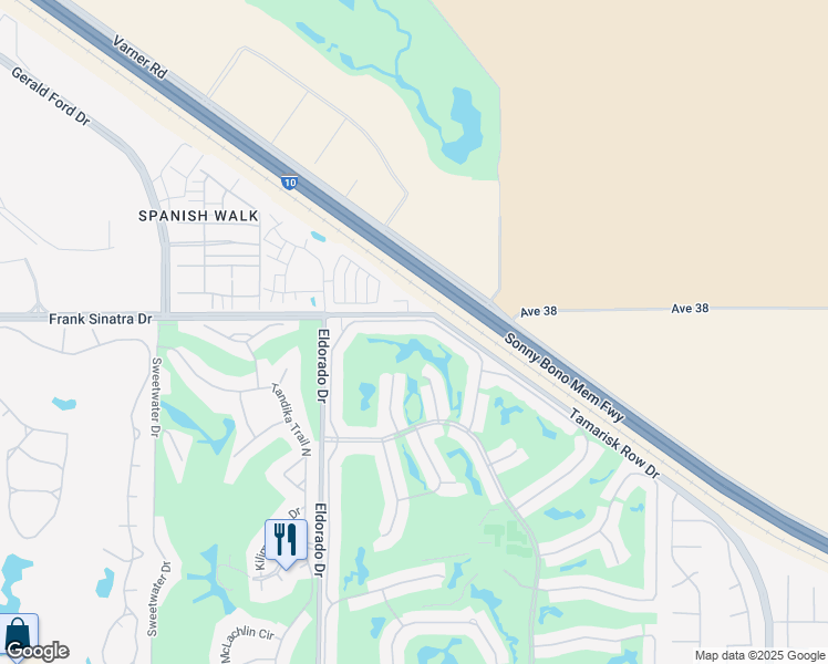 map of restaurants, bars, coffee shops, grocery stores, and more near 38061 Crocus Lane in Palm Desert