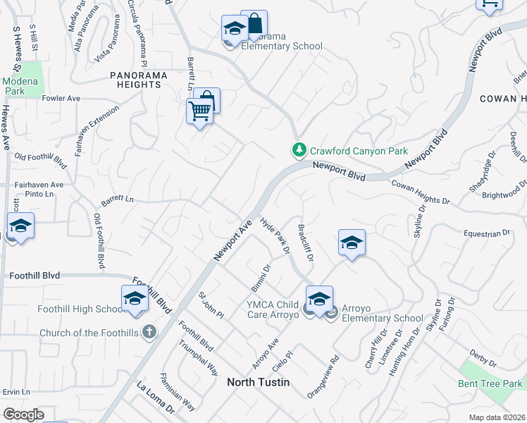 map of restaurants, bars, coffee shops, grocery stores, and more near 13102 Marcy Ranch Road in Santa Ana