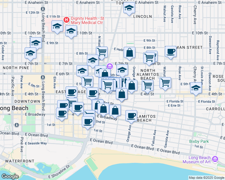 map of restaurants, bars, coffee shops, grocery stores, and more near 420 Bonito Avenue in Long Beach