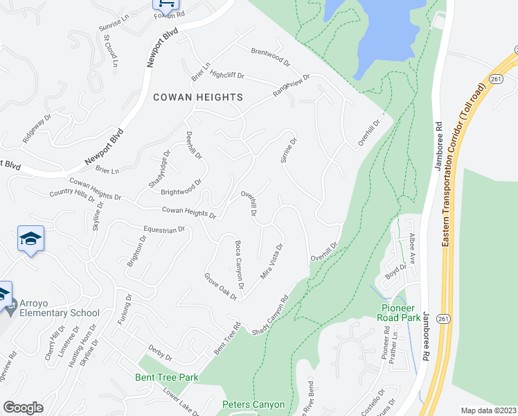 map of restaurants, bars, coffee shops, grocery stores, and more near 10282 Overhill Drive in Santa Ana
