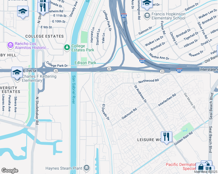 map of restaurants, bars, coffee shops, grocery stores, and more near 13121 Oak Hills Drive in Seal Beach